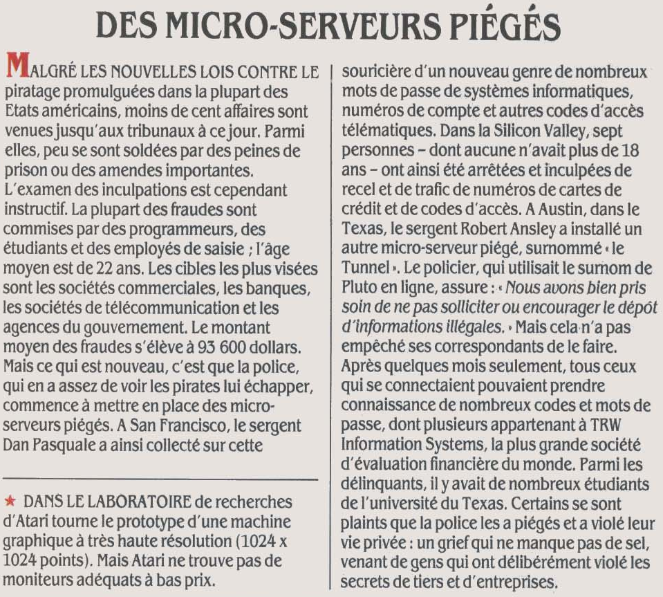 Des micro-serveurs piégés... par la police pour attraper les pirates informatiques (SVM n° 29 (juin 1986), p. 25)