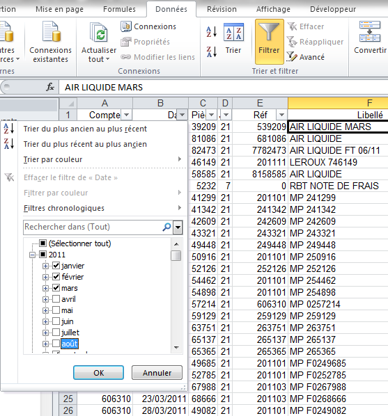 Filtres sous Excel