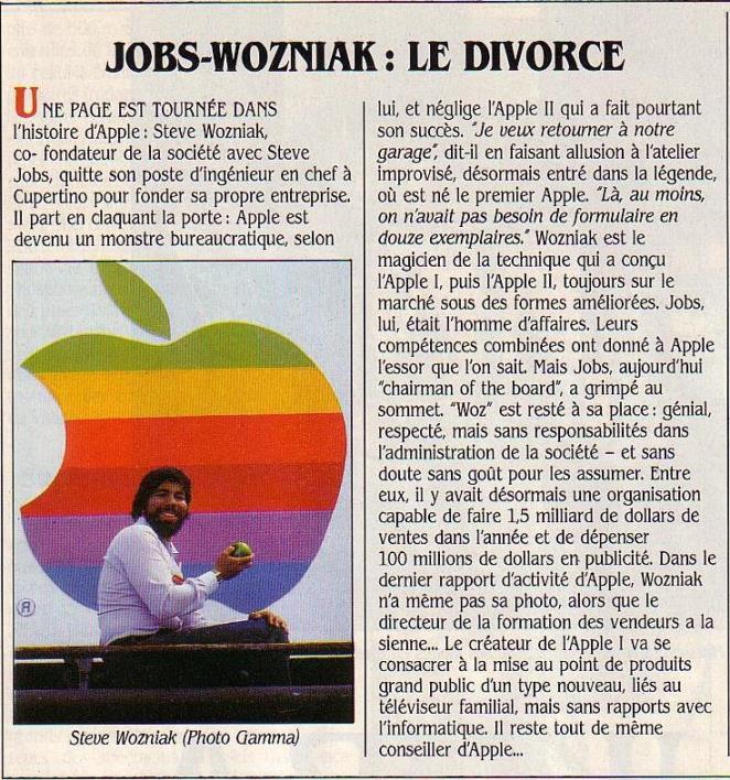 JOBS-WOZNIAK : le divorce, SVM n° 15 (mard 1985), p. 21