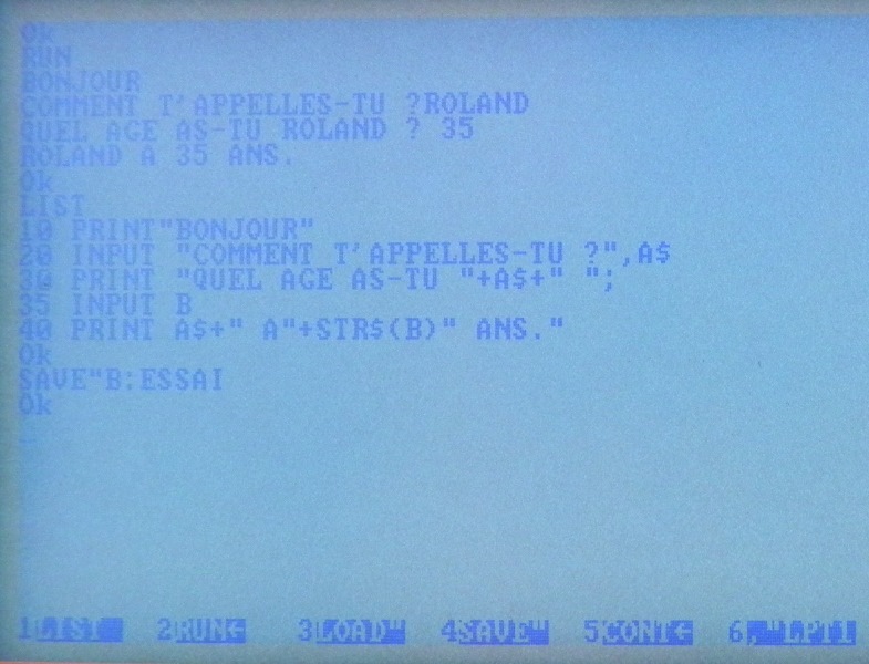 Un exemple de programme en GW-BASIC sur un PC-4502 (SHARP)