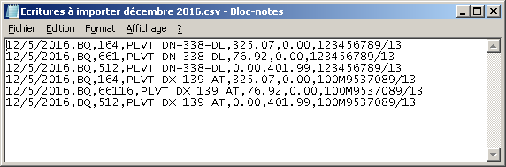 Ecritures exportées en CSV