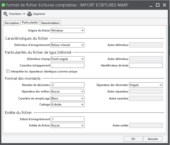 Définition du format de fichier à importer dans SAGE 100 Comptabilité i7