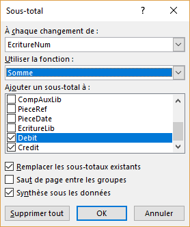 Sous-totaux - Options