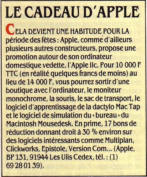 Le cadeau d'Apple (SVM n° 23 12/1985, p. 14)