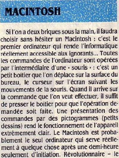 Macintosh : révolutionnaire mais cher (SVM n° 23 12/1985, p. 55)