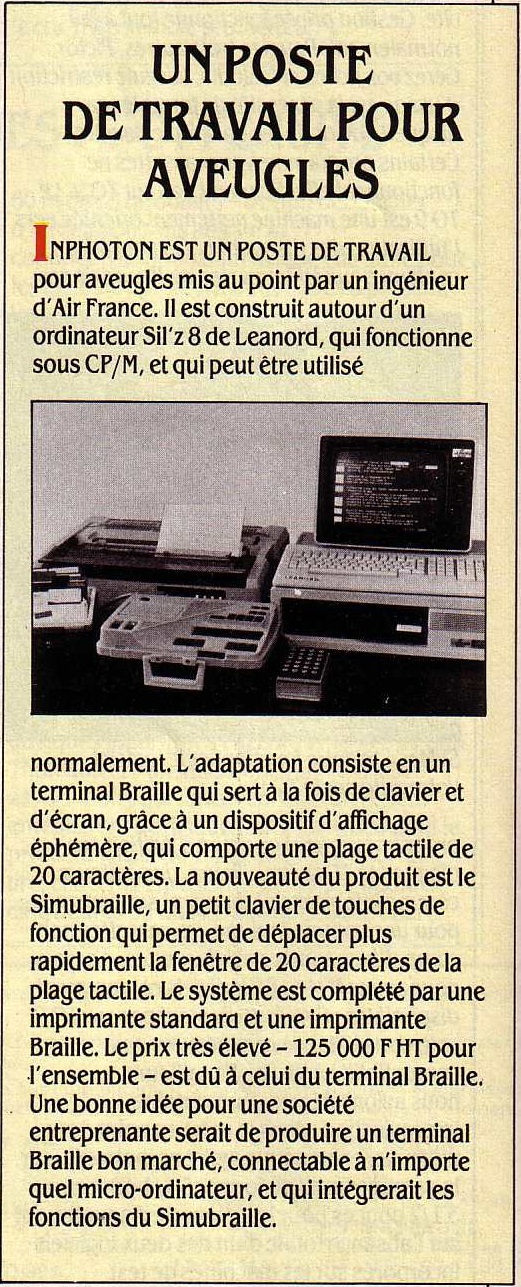 Un poste de travail pour aveugles (SVM n° 23 12/1985, p. 20)