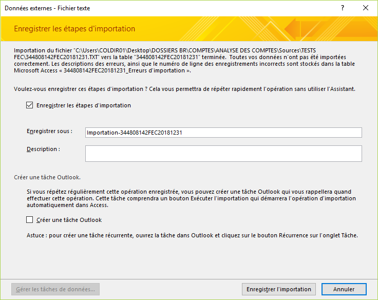 ACCESS - Assistant importation de texte - Enregistrer