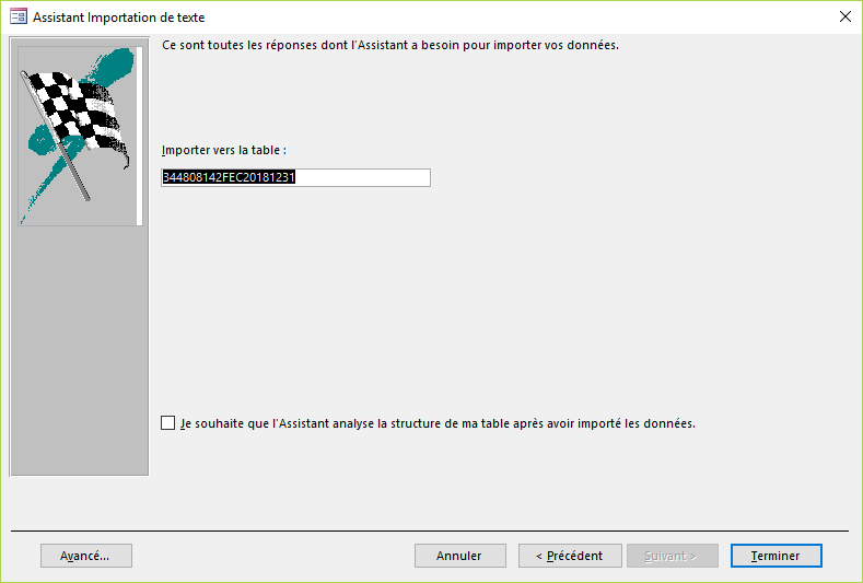 ACCESS - Assistant importation de texte - Nom table