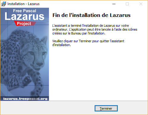 Fin de l'installation de LAZARUS