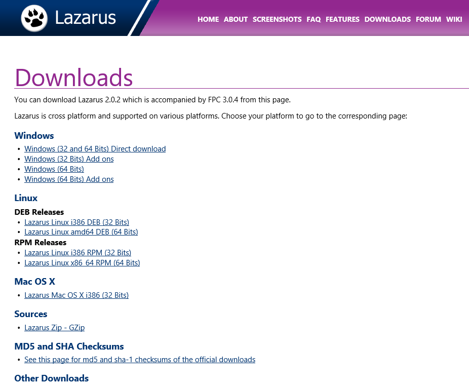 Page de téléchargement LAZARUS