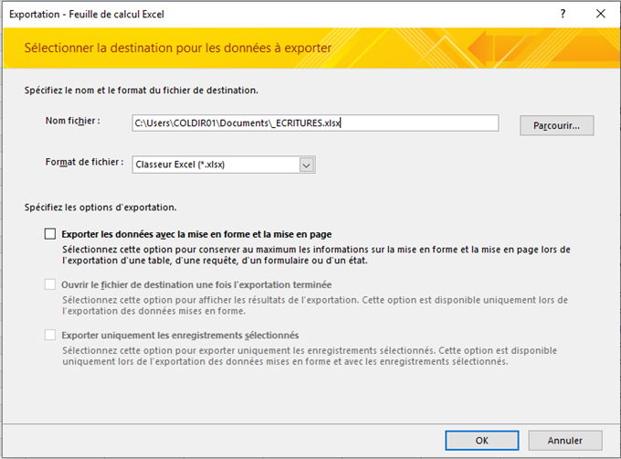 ACCESS - Exportation Excel