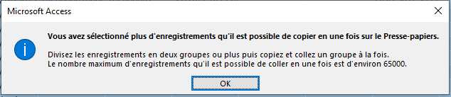 ACCESS - Limite 65000 lignes