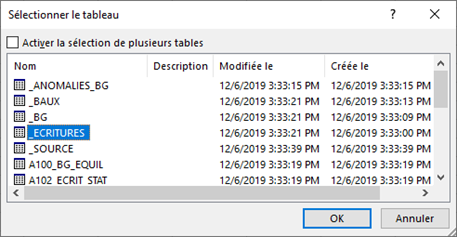 EXCEL - Sélection tableau ACCESS