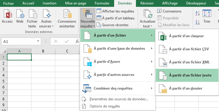 Excel Données Nouvelle requête
