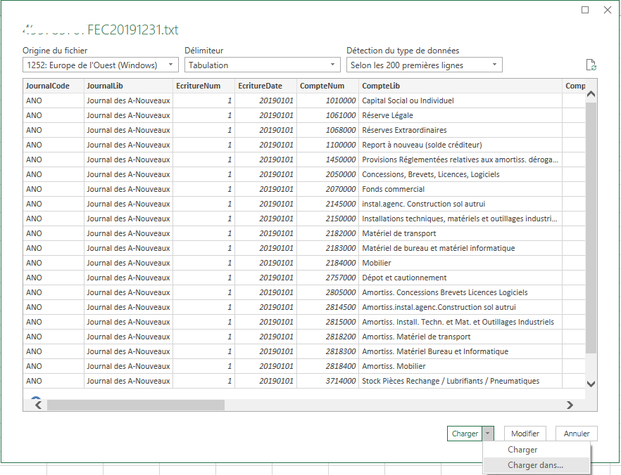 Excel Importer des données Champs