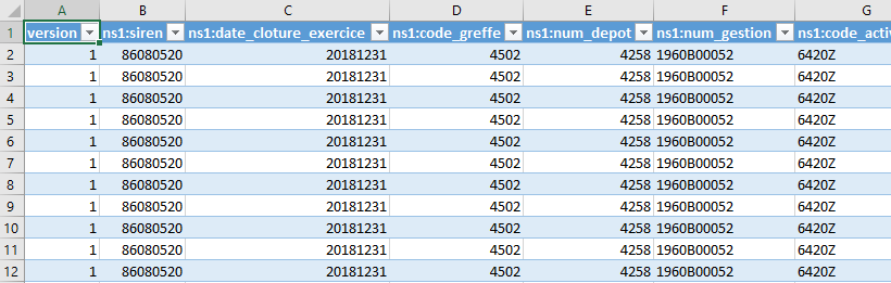 Fichier XML ouvert avec Excel