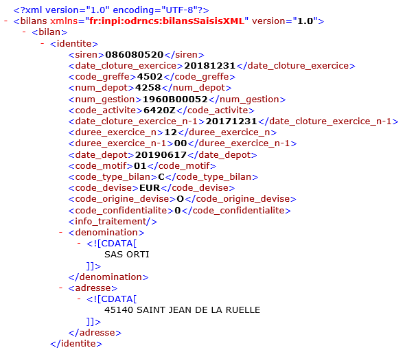 Fichier XML ouvert dans un navigateur internet
