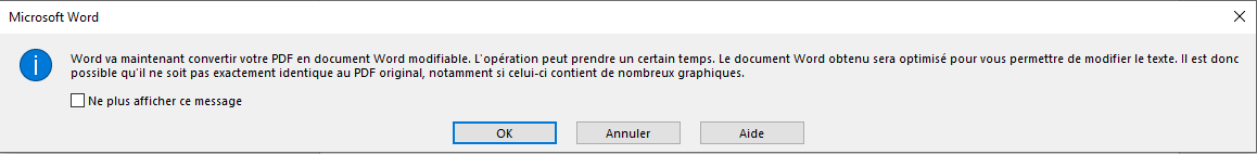 Word - Fichier - Ouvrir - Conversion PDF