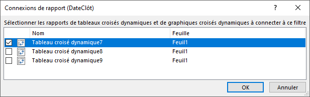 Excel - Connexions de rapport