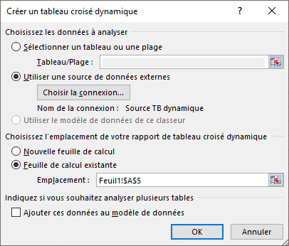 Excel - Insertion Créer un TCD (nom connexion)