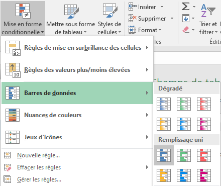 Excel - Mise en forme conditionnelle Barres de données