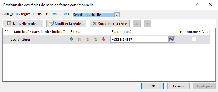 Format conditionnel - Gestionnaire des règles (icônes)