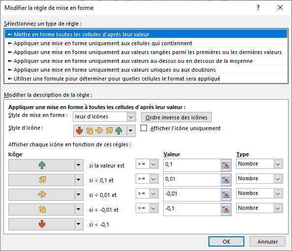 Format conditionnel - Règle de mise en forme (icônes)