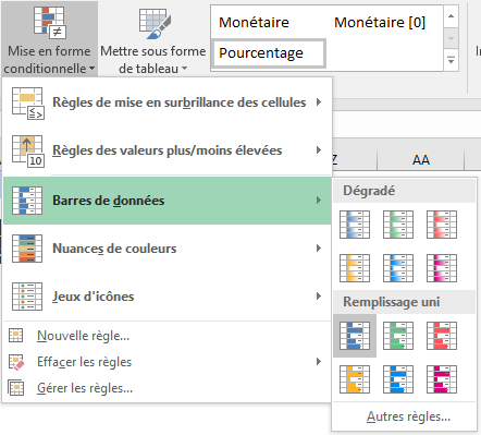 Menu format conditionnel barres de données