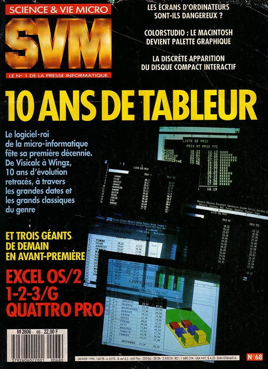 Une du SVM n° 68 (janvier 1990) : 10 ans de tableur