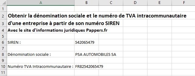 Excel Fonctions DénomSoc + TVA Intracomm