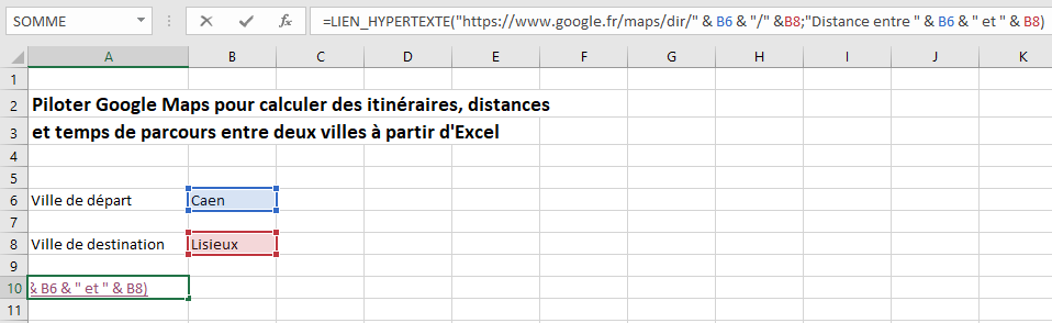 Excel Lien hypertexte Caen Lisieux