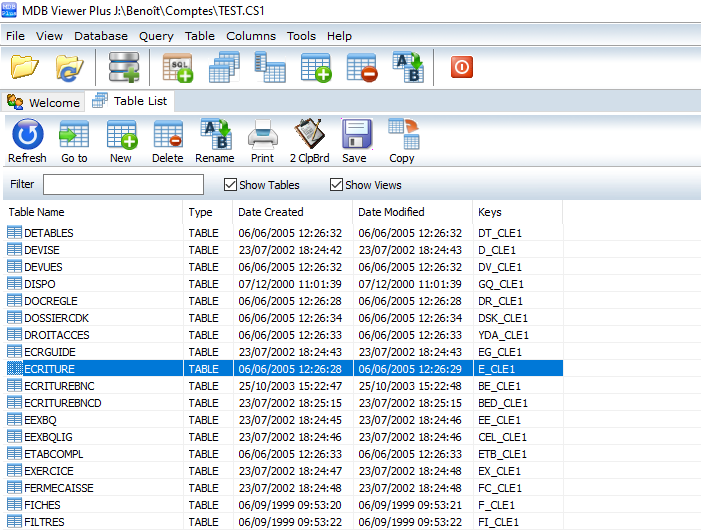 MDB VIEWER tables