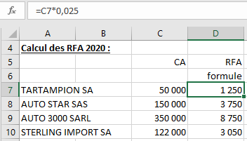 Calcul RFA formule de calcul