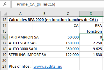 Calcul RFA grille fonction