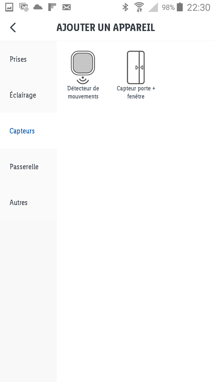 Lidl Home - Ajouter appareil - Capteurs
