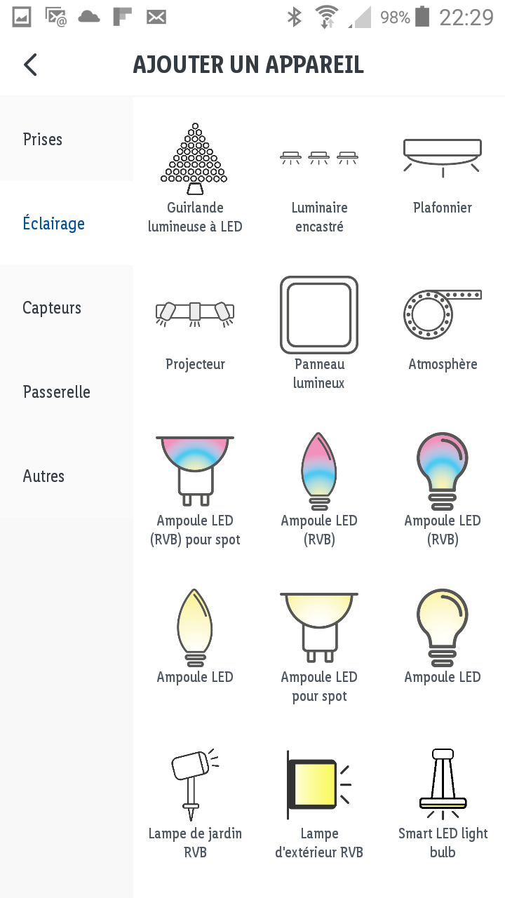 Lidl Home - Ajouter appareil - Eclairage