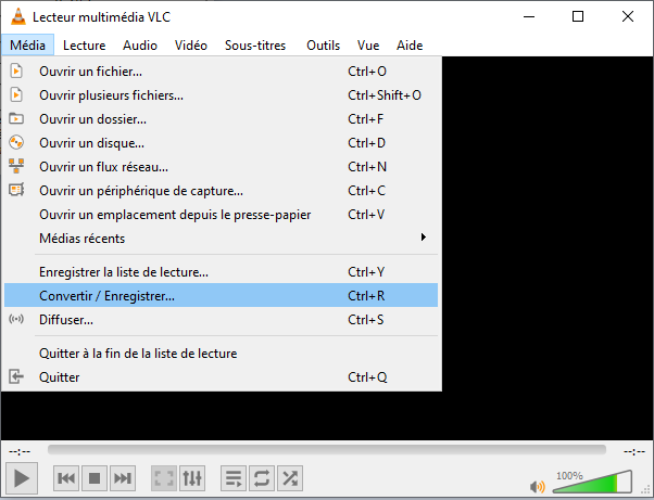 VLC Menu Convertir