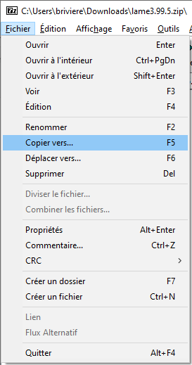 LAME ZIP Fichier Copier vers