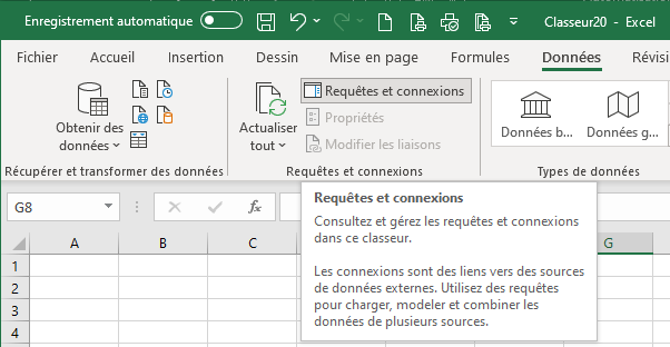 Excel menu Données Requêtes