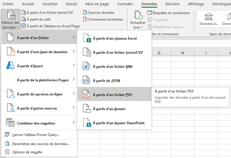 PDF XL Menu Données