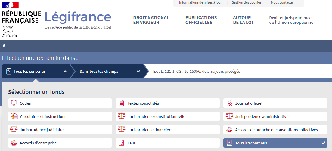 Légifrance - Sélectionner un fonds