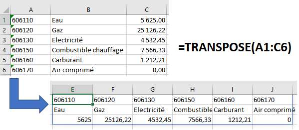 EXCEL TRANSPOSE