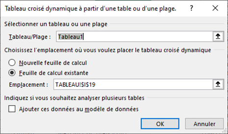 Mode tableau - Créer TCD à partir tableau