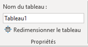 Mode tableau - Nom tableau