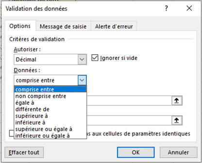 VALIDATION DONNEES Options Données