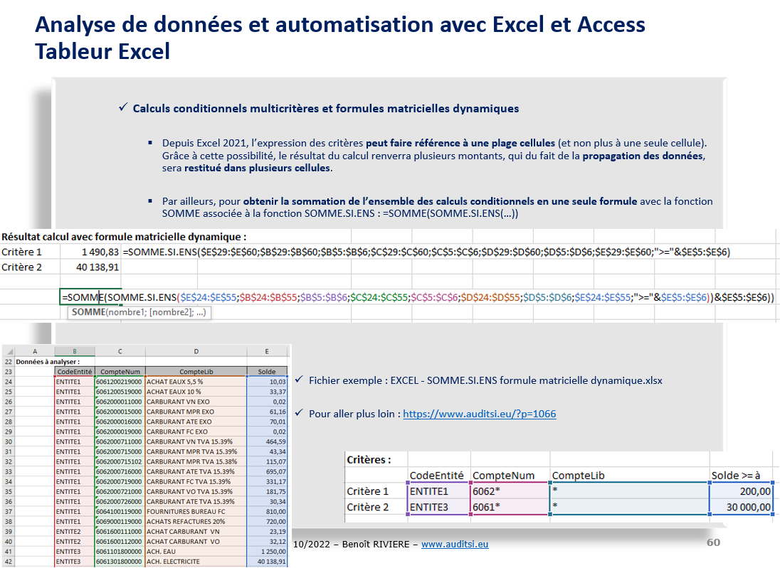 FORMATION XLSOMME.SI.ENS MATRICIEL