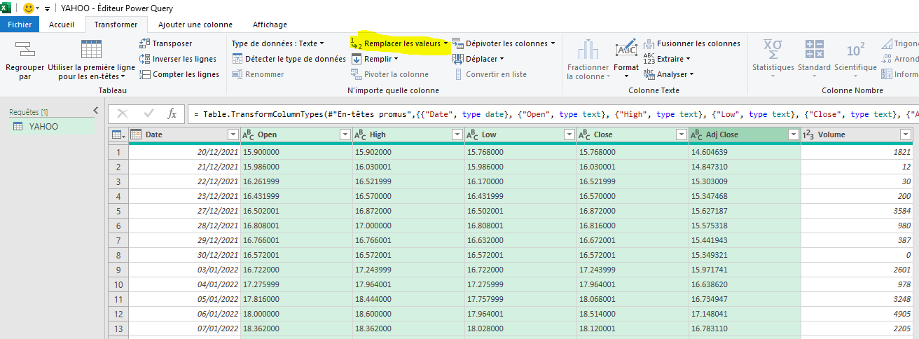 Power Query Remplacer