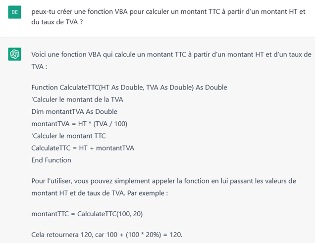 ChatGPT Fonction VBA