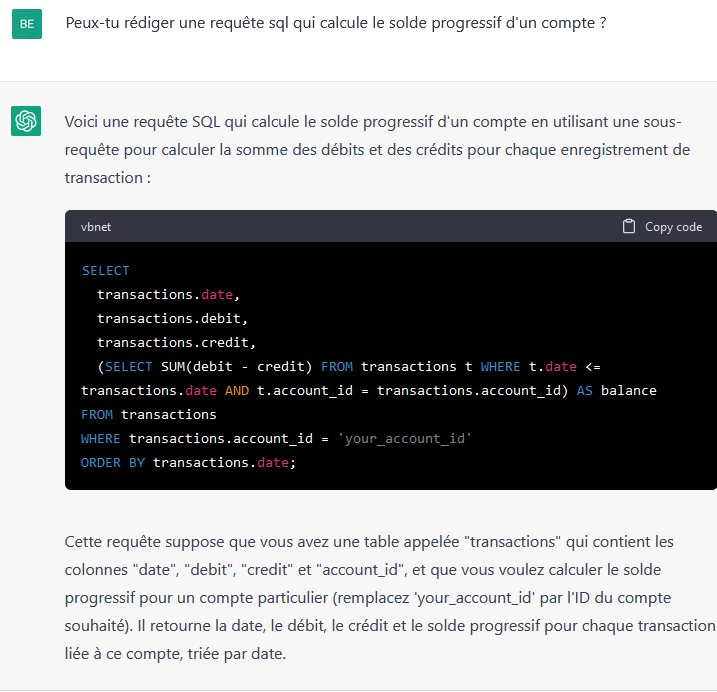 ChatGPT Requête SQL