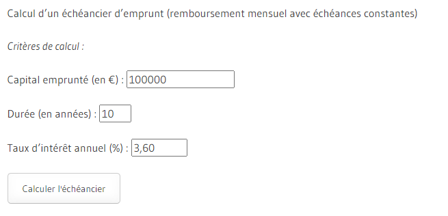 Echéancier emprunt - Critères